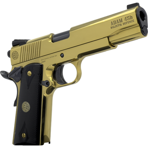 dickinson arms adam 1911 golden, 45 acp, 5" barrel, gold, black textured grip, 8rd