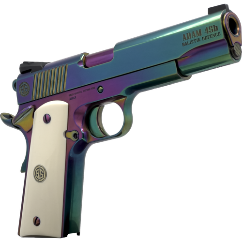 dickinson 1911 adam rainbow, 45 acp, 5" barrel, polished rainbow pvd, 8rd