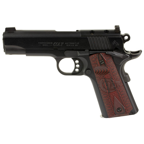 colt combat commander, 38 super, 4.25" barrel, optic ready, blued, black cherry g10 grips