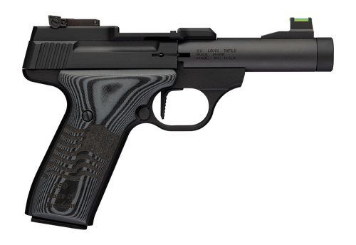 browning buck mark black label 250 sr, 22 lr, 4" bull threaded barrel, optic ready, black g10 waving flag grip, 10rd
