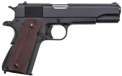 auto ordnance 1911 matte black single 45 acp 5.0" barrel, brown checkered grp black, 7rd