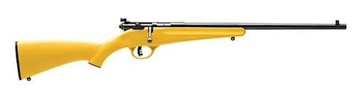 savage rascal, 22 lr, 16.125" barrel, blued, yellow polymer stock, single shot, accutrigger, adjustable sights