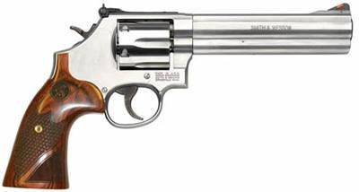 smith & wesson 686 plus deluxe, 357 mag/38 spec, 6" barrel, stainless finish, wood grips, 7rd, adjustable sights, ca compliant