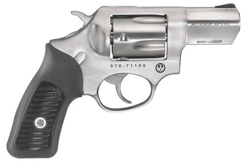 ruger sp101 9mm, 2.25" stainless barrel, rubber grips, moon clips, 5rd