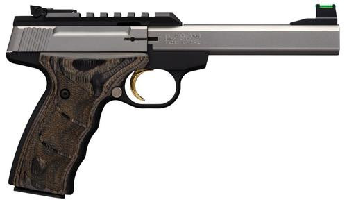 browning buck mark plus .22 lr, 5.5" barrel, udx wood grip, stainless, 10rd