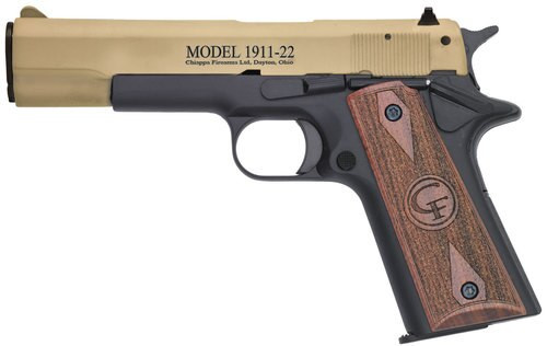 chiappa firearms 1911, 22lr, 5" barrel, 10rd, hogue rubber grip, tan slide