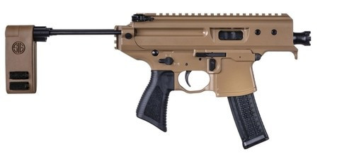 sig mpx copperhead, semi-automatic , 9mm, 3.5" barrel with integrated flash hider, cerakote finish, coyote,  brace, 20rd, 1 magazine