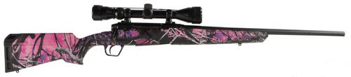 savage axis xp camo compact, 243 win, 20", black color, mossy oak break-up country polymer stock, weaver 3-9x40 scope, 4rd, detachable box magazine
