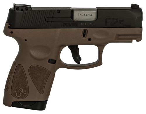 taurus g2s, 9mm, 3.26" barrel, 7rd, black slide, brown