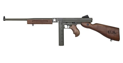 auto-ordnance m1 thompson tanker carbine .45 acp, 16.5" barrel, walnut, od green, 20rd/30rd