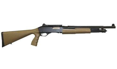 stevens m320, pump, 12ga, 18.5" barrel,3" chamber flat dark earth, polymer stock, right hand, ghost ring sights, 6rd