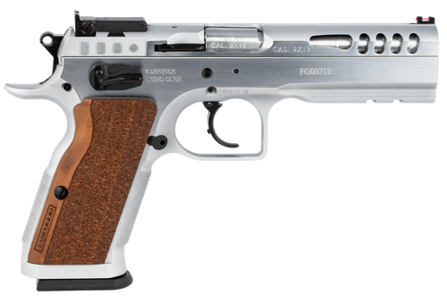 tanfoglio defiant stock master 9mm, 4.75" barrel, hard chrome, walnut grip, 17rd