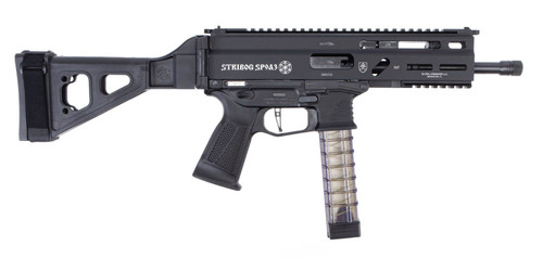 grand power stribog sp9a3 9mm, 8" barrel, flip-up sights, sb folding brace, black, 30rd