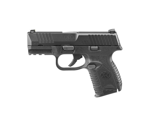 fn 509 compact 9mm, 3.7" barrel, nts, hiviz sights, black, 12rd/15rd