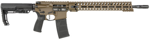 patriot ordnance minuteman direct impingement 5.56mm, 16.5" black nitride barrel, patriot brown, 14.5 m-lok, black grip, 6 position mft stock, 30rd