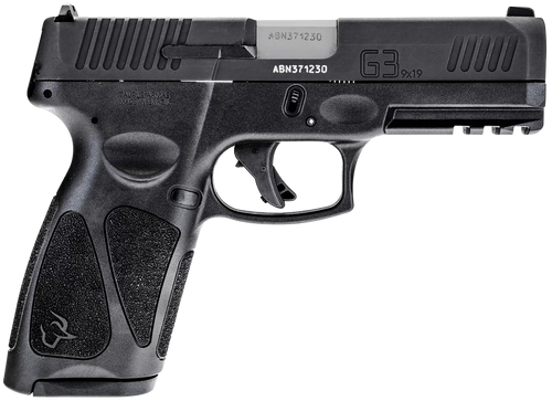 taurus g3 full size 9mm, 4" barrel, matte black, fixed front sight, drift-adjustable rear sight, serrated ramp, manual safety, 2x17rd