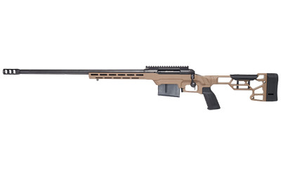 savage 110 precision .338 lapua, 24" heavy barrel, 5/8x24 tpi, ba muzzle brake, mdt lss xl chassis, accutrigger, flat dark earth, left hand, 5rd