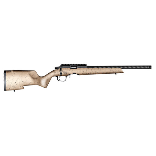 christensen ranger .17 hmr, 18" carbon fiber barrel, 1/2x28 threaded, matte finish, tan black webbing, carbon fiber stock 10rd