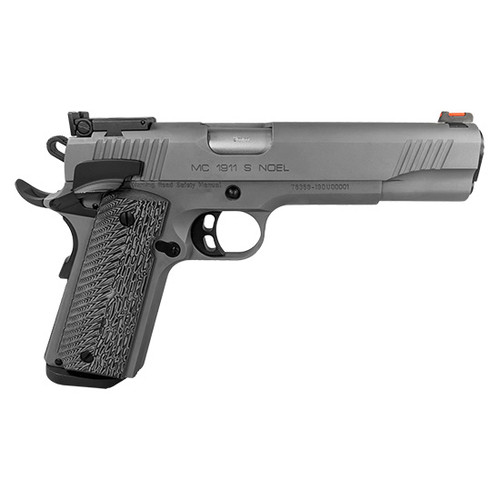 girsan 1911 9mm, 5" barrel, stainless steel, black/gray g10 grips, fiber optic sight, 10rd