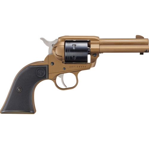 ruger wrangler 22 lr, 3.75" barrel, burnt bronze cerakote, black checkered grip, 6rd