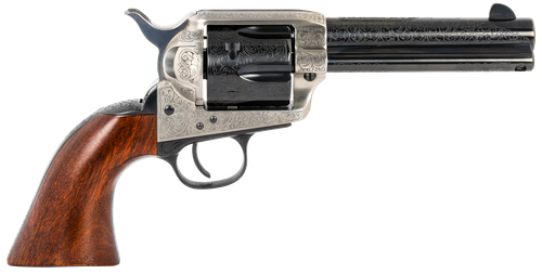 taylors & company 1873 cattleman 357 mag, 4.75" barrel, blued engraved finish, walnut grip, 6rd