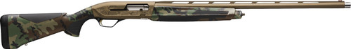 browning maxus ii wicked wing 12 ga, 3.5" chamber 28" barrel, woodland camo, bronze rec, overmolded grip panels, 4rd