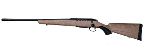 tikka t3x lite roughtech left hand 6.5 prc, 24.3" threaded barrel, desert tan w/ black webbing camo, 3rd