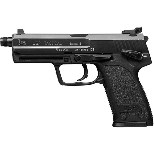 hk usp tactical 9mm, 4.86" threaded barrel, black, adjustable sights, 10rd