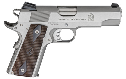 springfield 1911 garrison 45 acp, 4.25" barrel, stainless steel, wood grips, 9rd