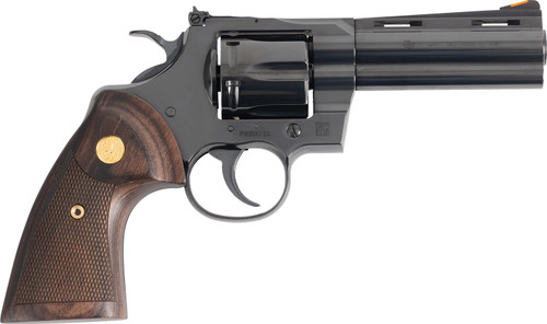 colt python target 357 mag/38 special 4.25" matte black recessed target vent rib barrel, walnut w/medallion grip, exposed hammer, 6 rd